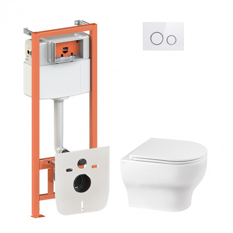 Набір Qtap інсталяція 4 в 1 з панеллю змиву Nest (QT0133M425 + QT0111M11V1114W) + унітаз з сидінням Aries QT0333063ERW