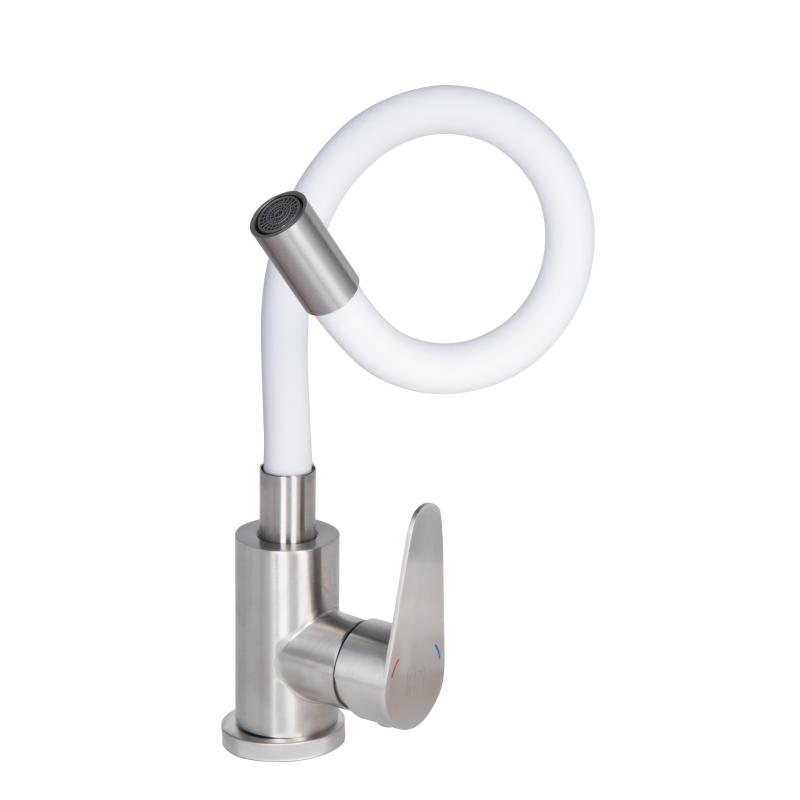 Змішувач для кухні Lidz Vida 015F3 з гнучким виливом (k35) LDVID015F3WHI43357 White / Nickel — фото 3