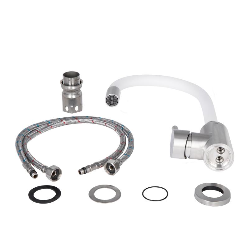 Змішувач для кухні Lidz Aria 015F3 з гнучким виливом (k35) LDARI015F3WHI43362 White / Nickel — фото 4