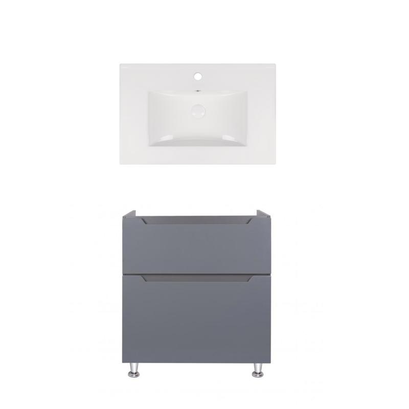 Комплект Qtap тумба підлогова Scorpio 700х825х460 мм Graphite + раковина урізна Albatross New QT71SC44005