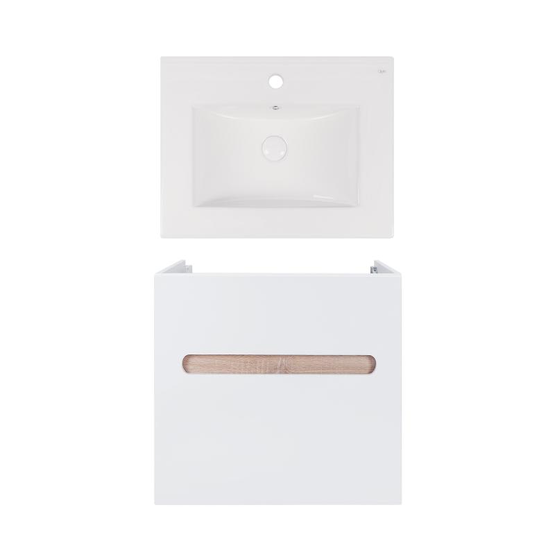 Комплект Qtap тумба підвісна Virgo 600х580х437 мм White/Whitish oak + раковина урізна Albatross New QT71V44074