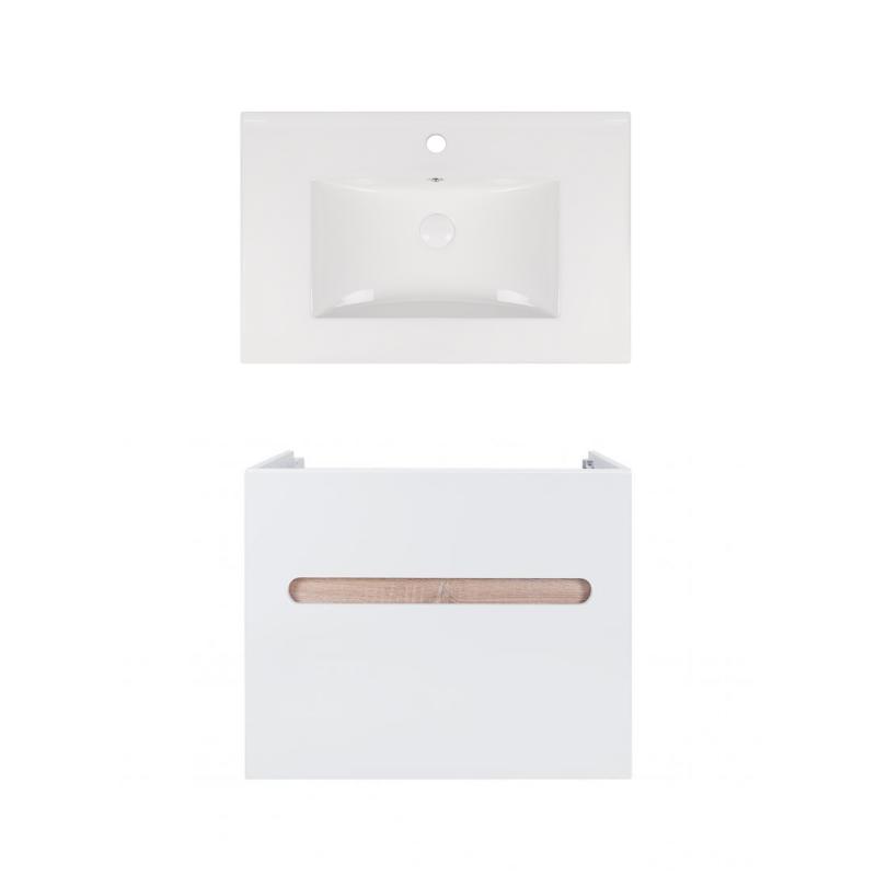 Комплект Qtap тумба підвісна Virgo 700х580х437 мм White/Whitish oak + раковина урізна Albatross New QT71V44078
