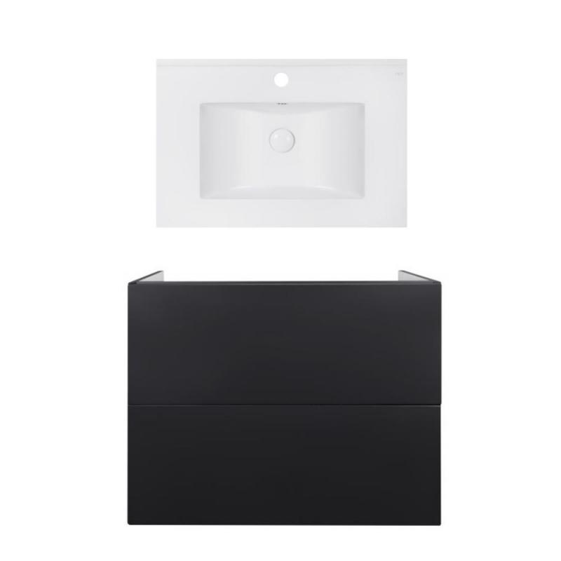Комплект: тумба Tern підвісна 2 ящики висувних Push-to-Open, 700х580х437 мм Matt Black + раковина Albatross E Qtap