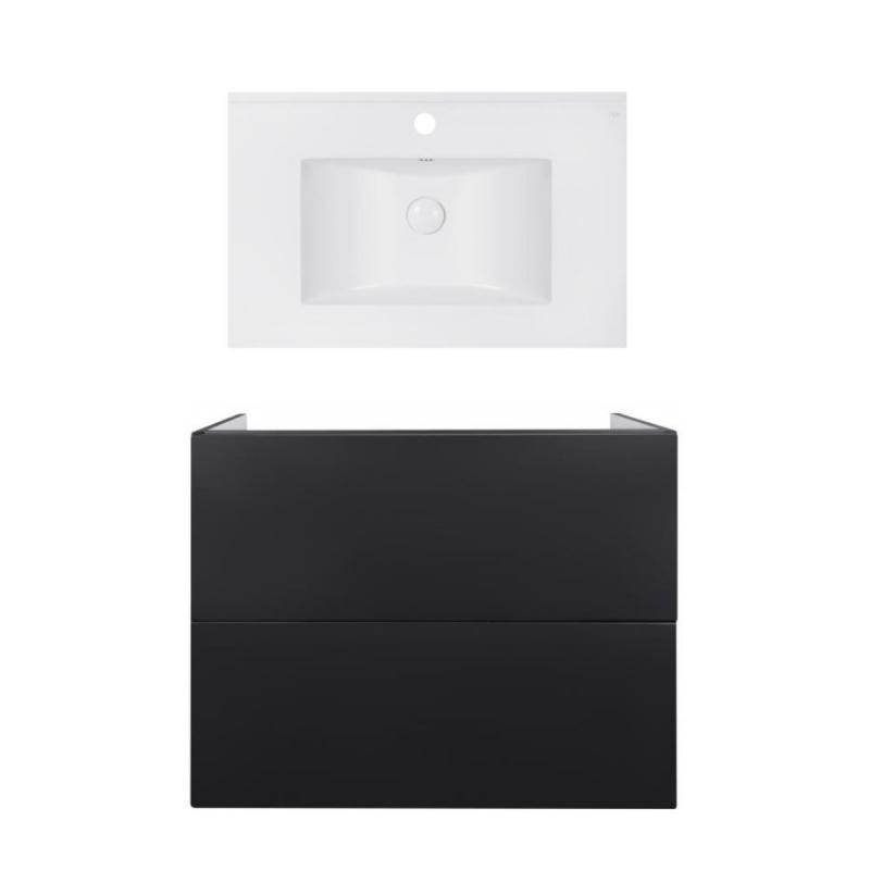 Комплект: тумба Tern підлогова 2 ящики висувних Push-to-Open, 800х580х437 мм Matt Black + раковина Albatross E Qtap