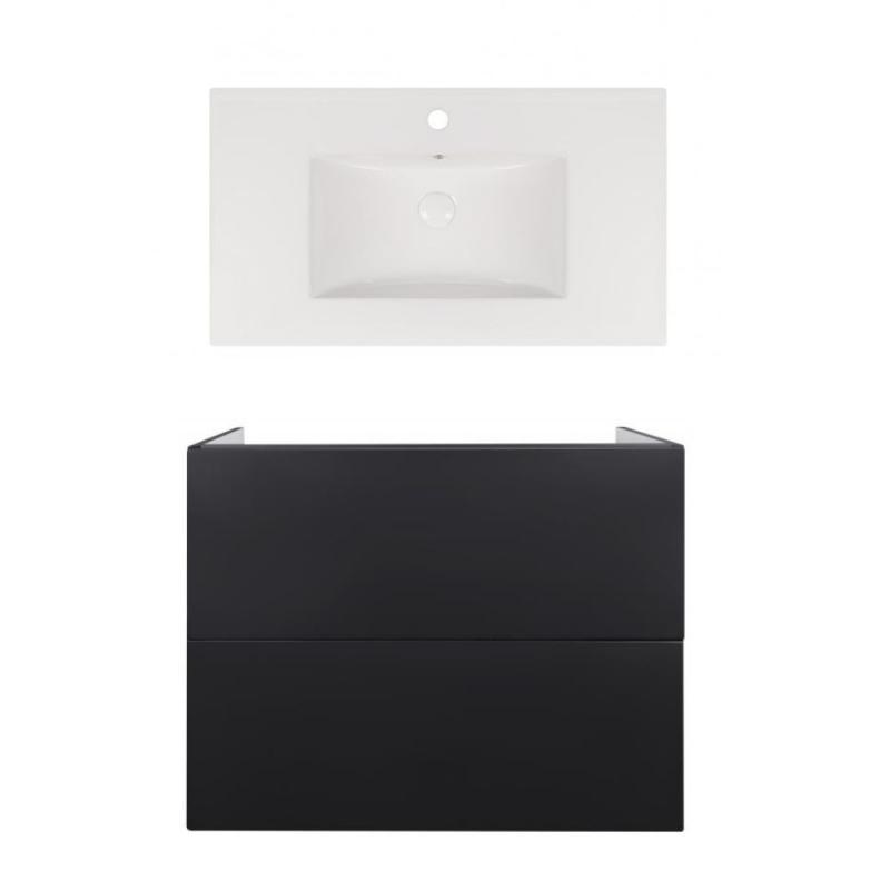 Комплект: тумба Tern підлогова 2 ящики висувних Push-to-Open, 800х580х437 мм Matt Black + раковина Albatross New Qtap