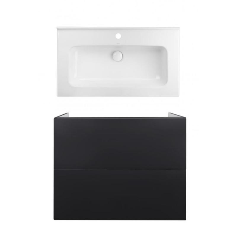 Комплект: тумба Tern підвісна 2 ящики висувних Push-to-Open, 800х725х437 мм Matt Black + раковина Albatross 01 Qtap