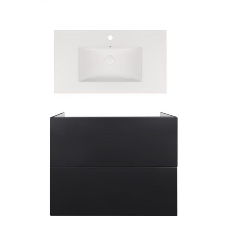 Комплект: тумба Tern підвісна 2 ящики висувних Push-to-Open, 800х725х437 мм Matt Black + раковина Albatross New Qtap
