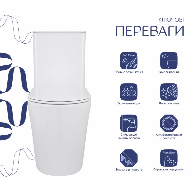 Унітаз-компакт Qtap Scorpio безободковий Ultra Quiet з сидінням Soft-close QT14226088AW — фото 3