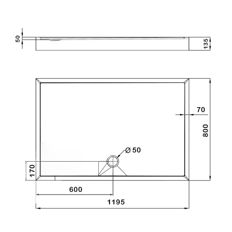 Душовий піддон KAPIELKA ST120x80х14 низький, прямокутний, діаметр зливу 52 мм Lidz — фото 2