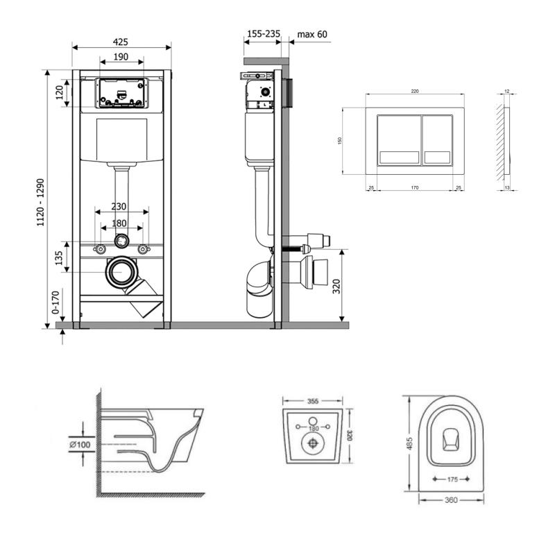 Готове рішення Qtap для ванної кімнати: підвісний унітаз Swan Ultra Quiet 485x360x320 + комплект інсталяції Nest 4 в 1 (квадратна клавіша Chrome) — фото 2
