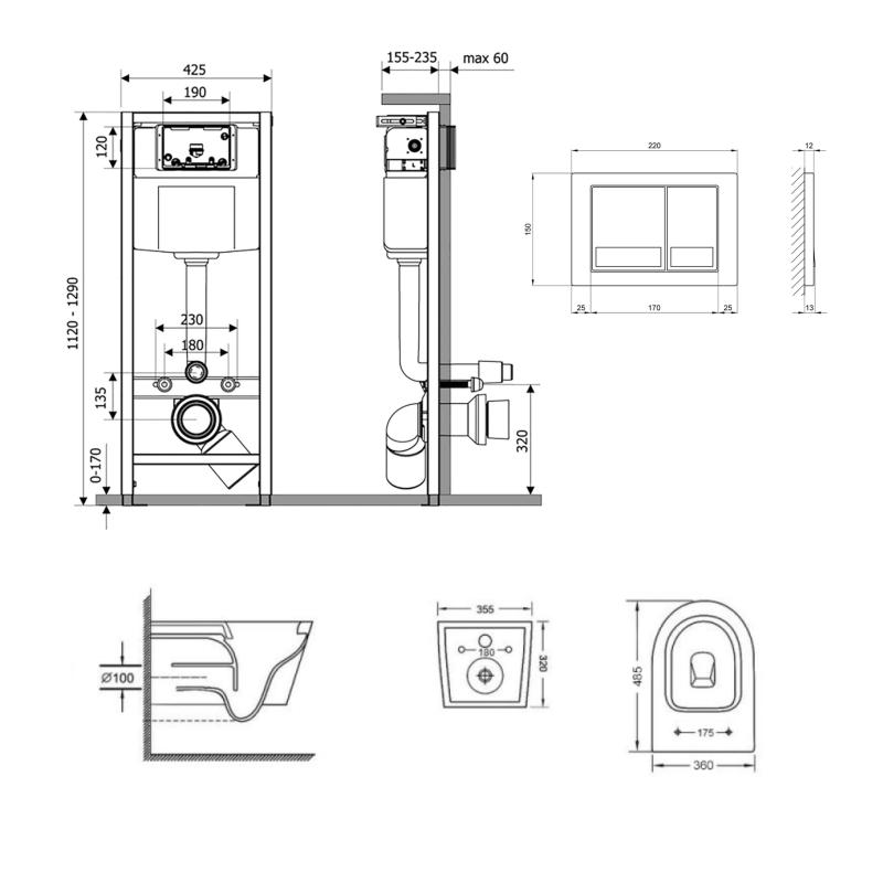 Готове рішення Qtap для ванної кімнати: підвісний унітаз Swan Ultra Quiet 485x360x320 + комплект інсталяції Nest 4 в 1 (квадратна клавіша Satin) — фото 2