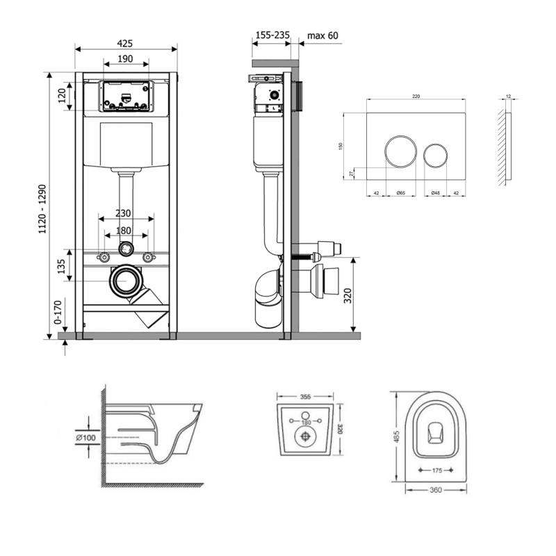 Готове рішення Qtap для ванної кімнати: підвісний унітаз Swan Ultra Quiet 485x360x320 + комплект інсталяції Nest 4 в 1 (кругла клавіша Matt Black) — фото 2