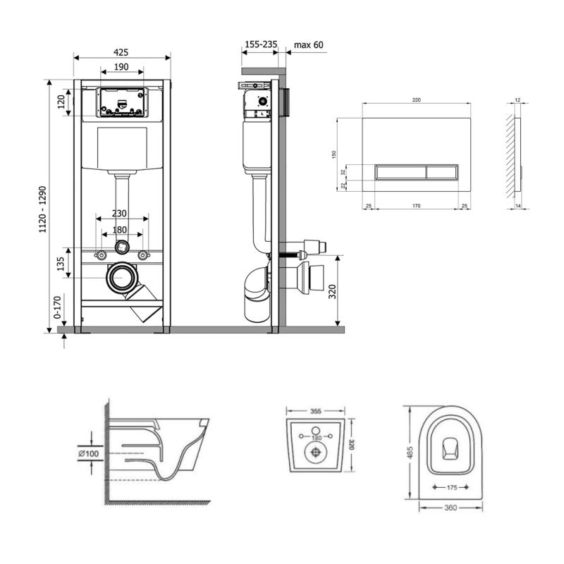 Готове рішення Qtap для ванної кімнати: підвісний унітаз Swan Ultra Quiet 485x360x320 + комплект інсталяції Nest 4 в 1 (лінійна клавіша Matt Black) — фото 2