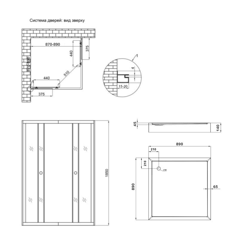 Душова кабіна Lidz Wawel SC90x90.SAT.LOW.GR, скло тон. 4 мм + Lidz Душовий піддон KAPIELKA ST90x90х14 — фото 2
