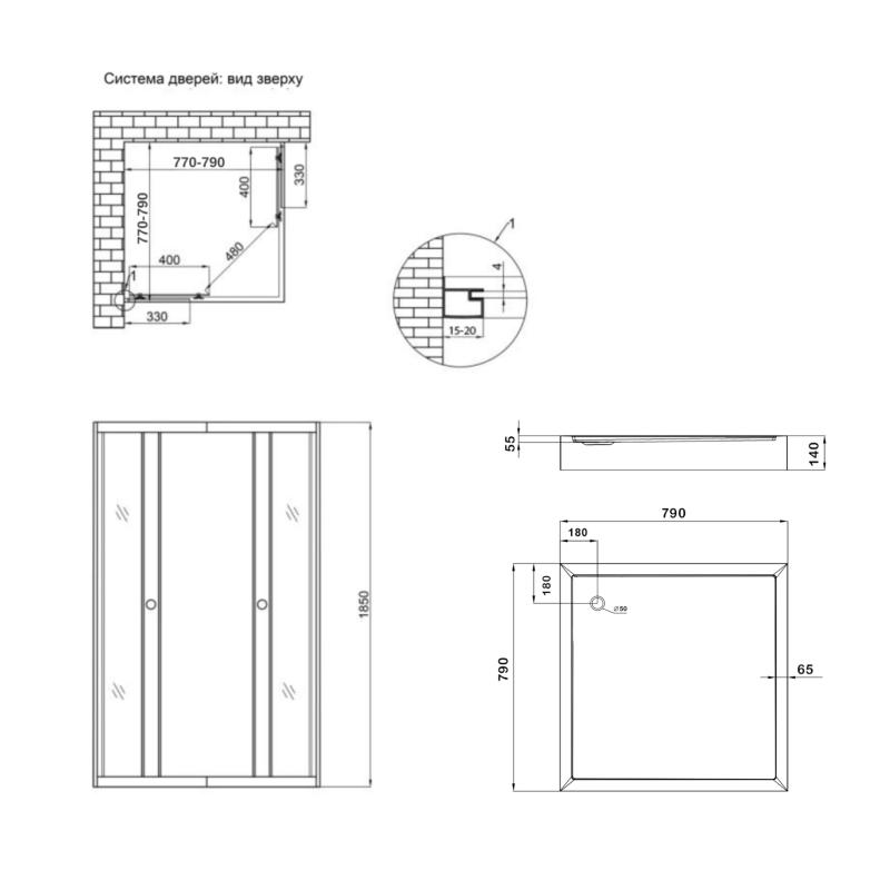 Душова кабіна Lidz Wawel SC80x80.SAT.LOW.GR, скло тон. 4 мм + Lidz Душовий піддон KAPIELKA ST80x80х14 — фото 2
