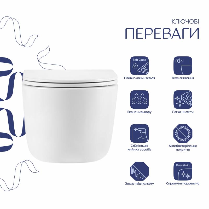 Унітаз підвісний Qtap Taurus безободковий з сидінням Soft-close QTTAU26W45428 — фото 3