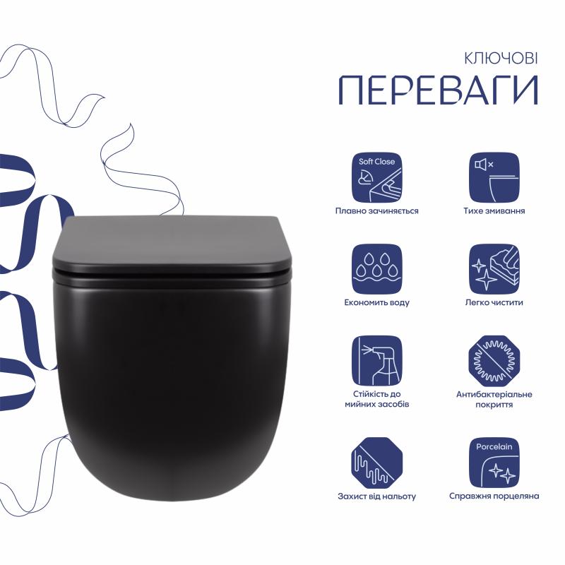 Унітаз підвісний Qtap Gemini безободковий з сидінням Soft-close QT2533076EUQMB — фото 3
