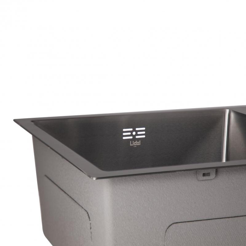 Мийка для кухні з двома чашами інтегрована Lidz Handmade H7843 (LDH7843BPVD45586) Brushed Black PVD 3,0/1,0 мм — фото 4