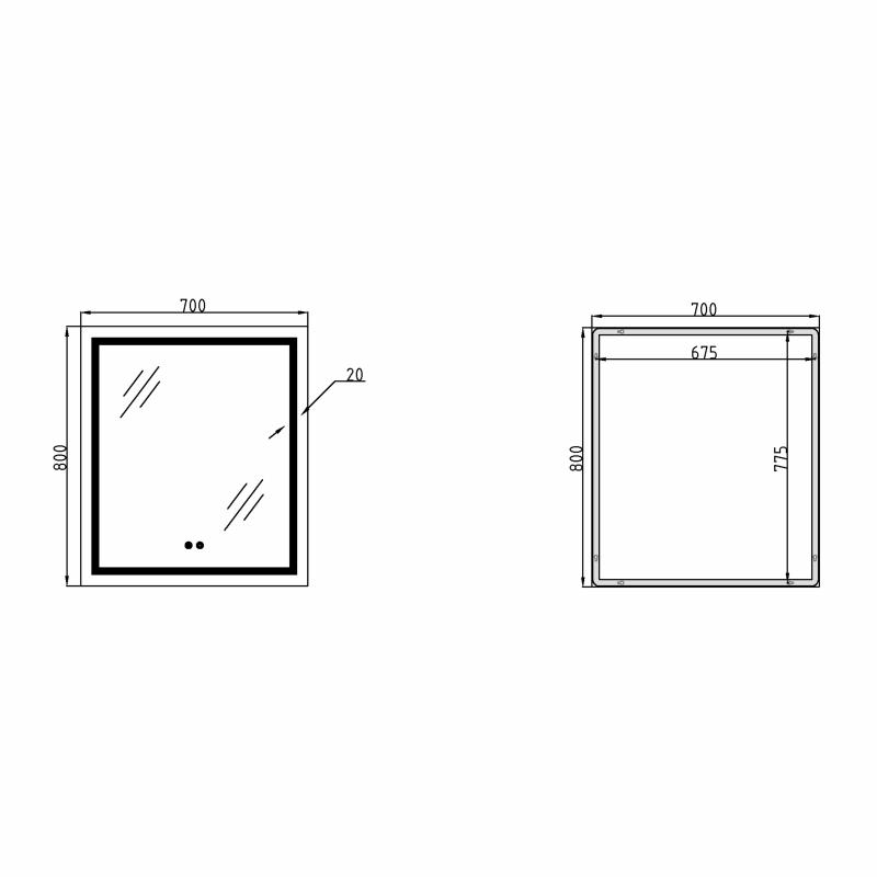 Дзеркало Qtap Mideya (MI1) 700х800 з LED-підсвічуванням Touch, з антизапотіванням, димером QT2078DCF7080W — фото 2