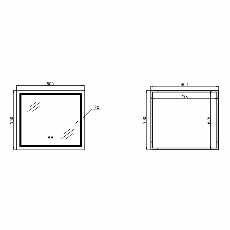 Дзеркало Qtap Mideya (MI1) 800х700 з LED-підсвічуванням Touch, з антизапотіванням, з димером QT2078NCF8070W — фото 2