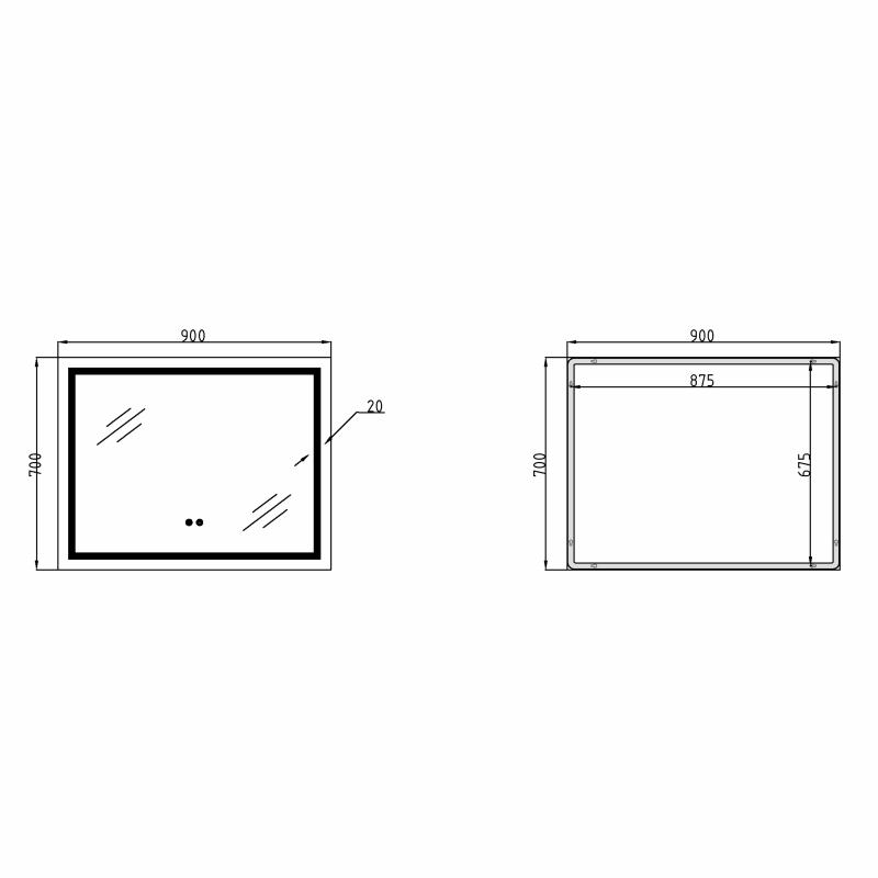Дзеркало Qtap Mideya (MI1) 900х700 з LED-підсвічуванням Touch, з антизапотіванням, з димером QT2078NCF9070W — фото 2