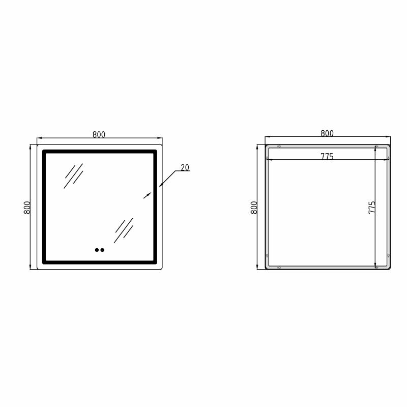 Дзеркало Qtap Mideya 800x800 з LED-підсвічуванням Touch, з антизапотіванням, димером QT2078NCF8080W — фото 2