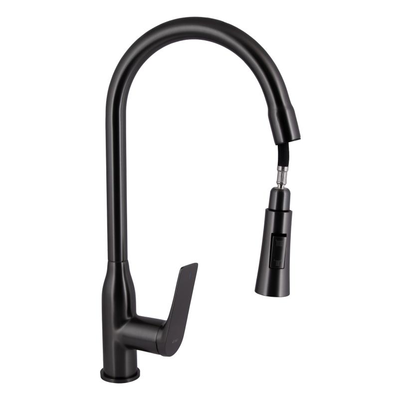 Змішувач для кухні Qtap Vlasta New з висувним виливом QTVLA344GMB45647 Gunmetal Black PVD — фото 3