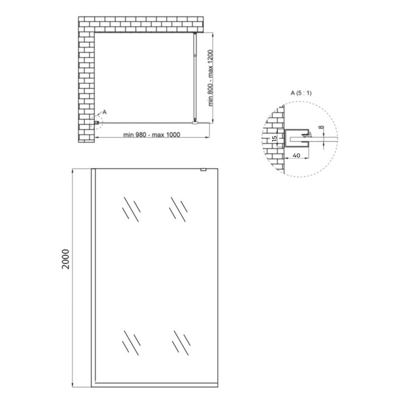Душова перегородка Qtap Walk-In Standard BLM201.C8 100х200 см, скло Clear 8 мм, покриття CalcLess — фото 2