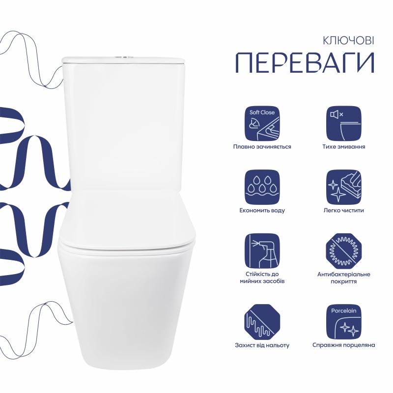Унітаз підлоговий Qtap Tern Ultra Quiet безобідковий з сидінням Soft-Close QT17226003AW White — фото 3