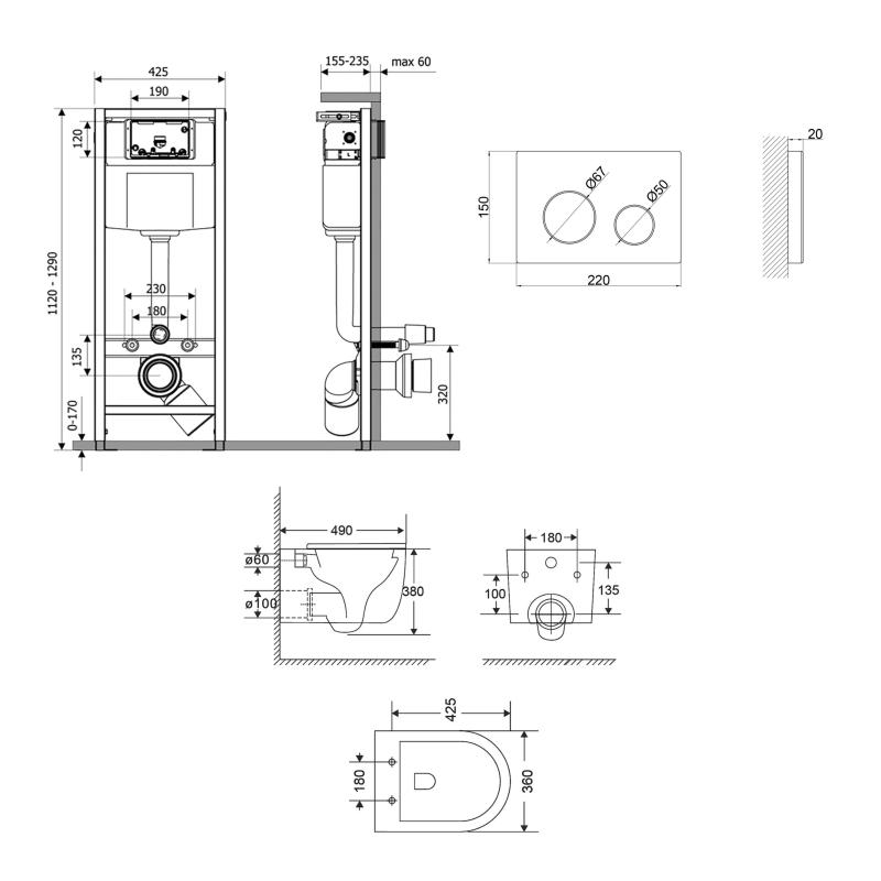 Готове рішення Qtap для ванної кімнати: підвісний унітаз Taurus Ultra Quiet 485×360×350 + комплект інсталяції Nest 4 в 1 (кругла клавіша White) — фото 2