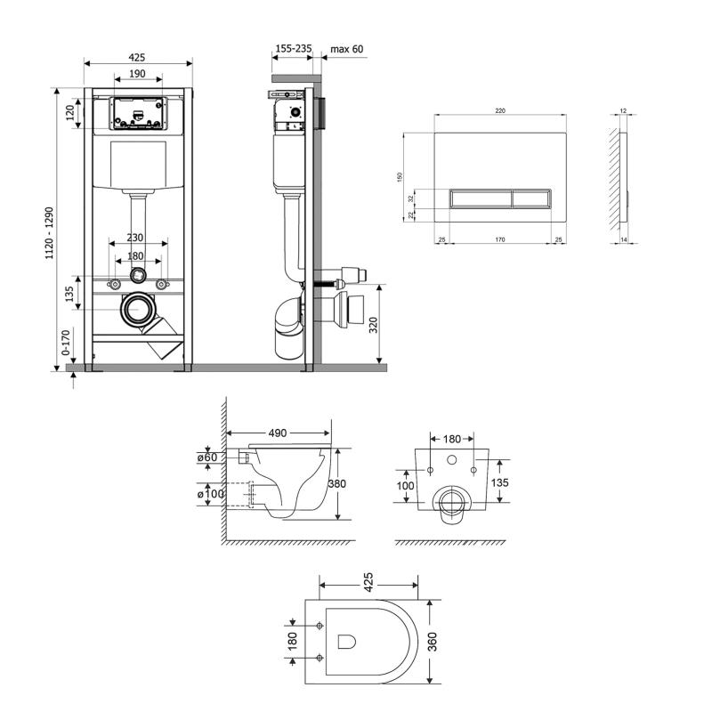 Готове рішення Qtap для ванної кімнати: підвісний унітаз Taurus Ultra Quiet 485×360×350 + комплект інсталяції Nest 4 в 1 (лінійна клавіша Satin) — фото 2