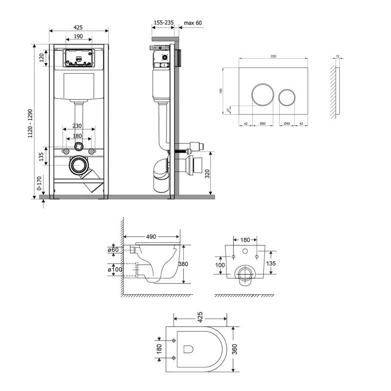 Готове рішення Qtap для ванної кімнати: підвісний унітаз Taurus Ultra Quiet 485×360×350 + комплект інсталяції Nest 4 в 1 (кругла клавіша Satin) — фото 2