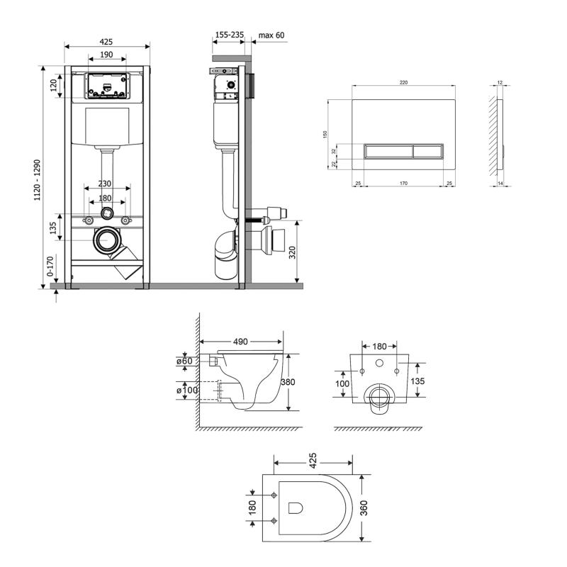 Готове рішення Qtap для ванної кімнати: підвісний унітаз Taurus Ultra Quiet 485×360×350 + комплект інсталяції Nest 4 в 1 (лінійна клавіша White) — фото 2