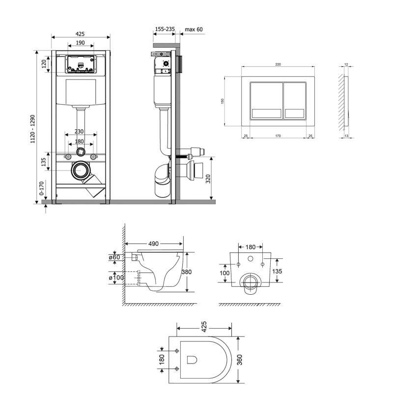 Готове рішення Qtap для ванної кімнати: підвісний унітаз Taurus Ultra Quiet 485×360×350 + комплект інсталяції Nest 4 в 1 (квадратна клавіша Satin) — фото 2