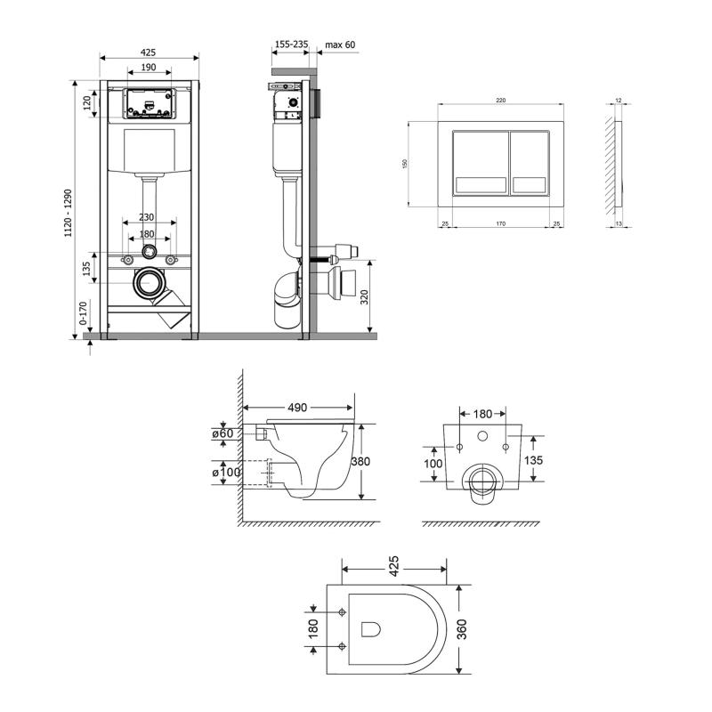 Готове рішення Qtap для ванної кімнати: підвісний унітаз Taurus Ultra Quiet 485×360×350 + комплект інсталяції Nest 4 в 1 (квадратна клавіша Chrome) — фото 2