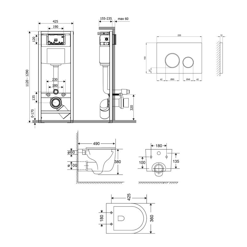 Готове рішення Qtap для ванної кімнати: підвісний унітаз Taurus Ultra Quiet 485×360×350 + комплект інсталяції Nest 4 в 1 (кругла клавіша Chrome) — фото 2