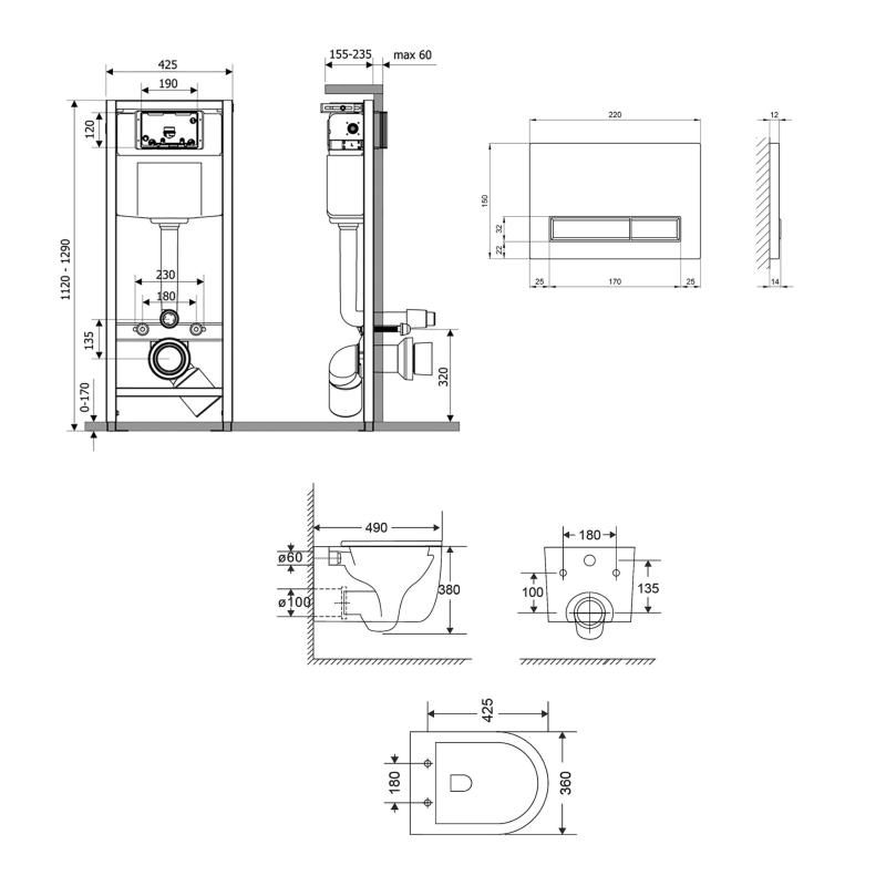 Готове рішення Qtap для ванної кімнати: підвісний унітаз Taurus Ultra Quiet 485×360×350 + комплект інсталяції Nest 4 в 1 (лінійна клавіша Matt Black) — фото 2