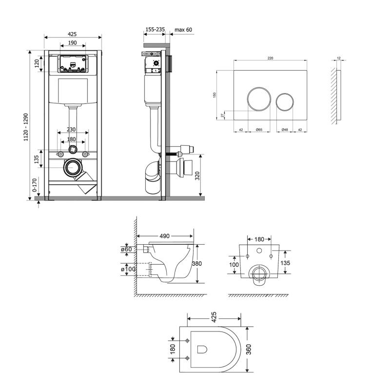 Готове рішення Qtap для ванної кімнати: підвісний унітаз Taurus Ultra Quiet 485×360×350 + комплект інсталяції Nest 4 в 1 (кругла клавіша Matt Black) — фото 2