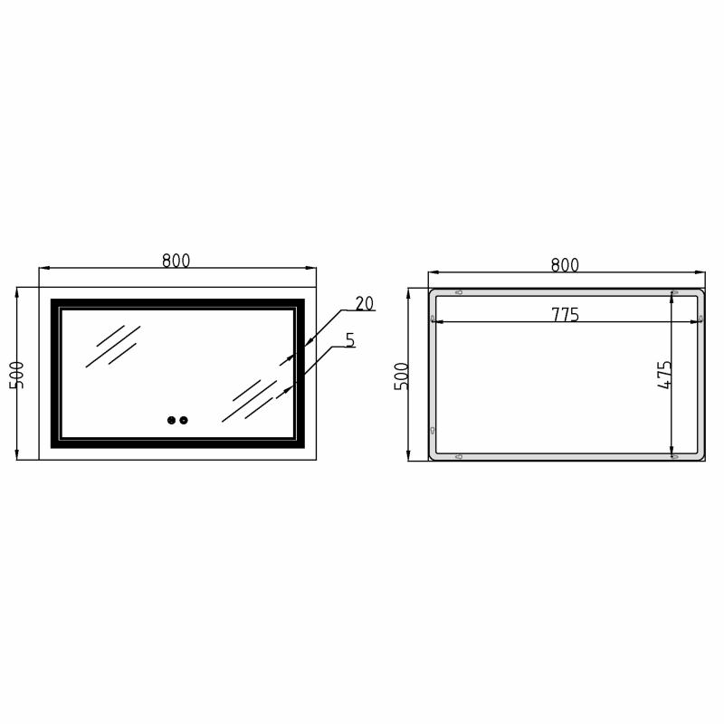 Дзеркало Qtap Cardinal (CA1) 800х500 з LED-підсвічуванням Touch, з антизапотіванням, з димером, рег. темп. кольору (3000-6500K) QT0478C5080 — фото 2