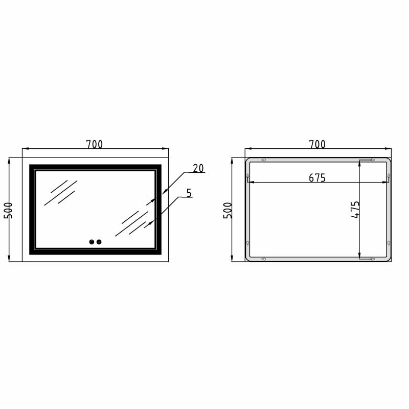 Дзеркало Qtap Cardinal (CA1) 700х500 з LED-підсвічуванням Touch, з антизапотіванням, з димером, рег. темп. кольору (3000-6500K) QT0478C5070 — фото 2