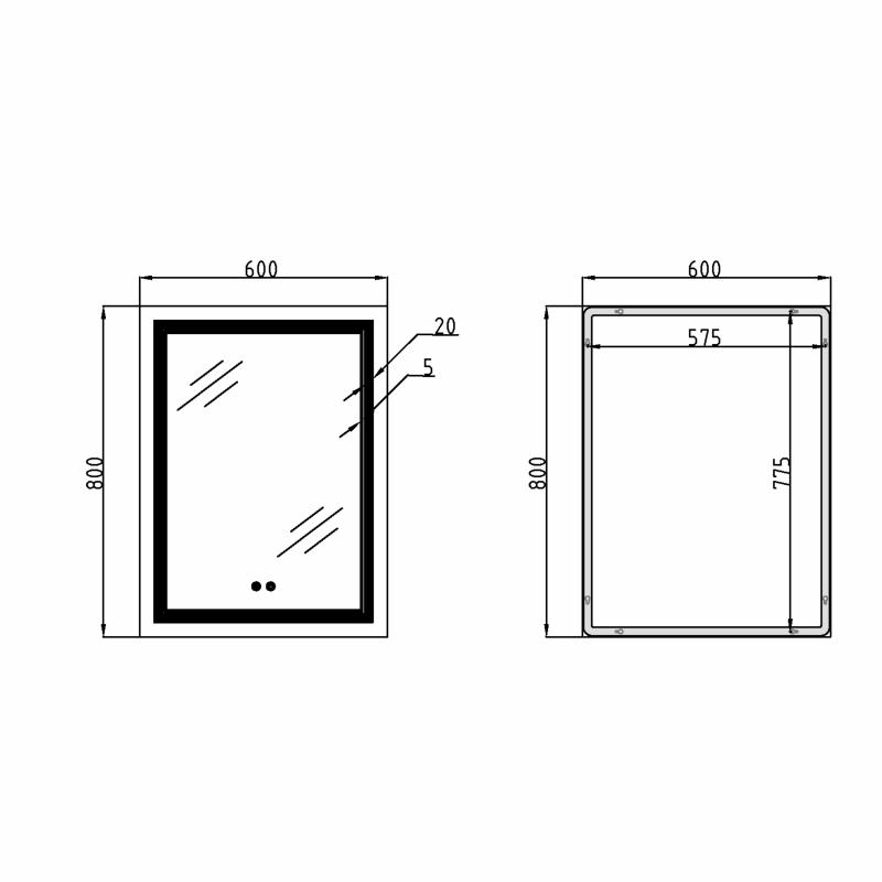 Дзеркало Qtap Cardinal 600х800 з LED-підсвічуванням Touch, з антизапотіванням, з димером, рег. темп. кольору (3000-6500K) QT0478C6080 — фото 2