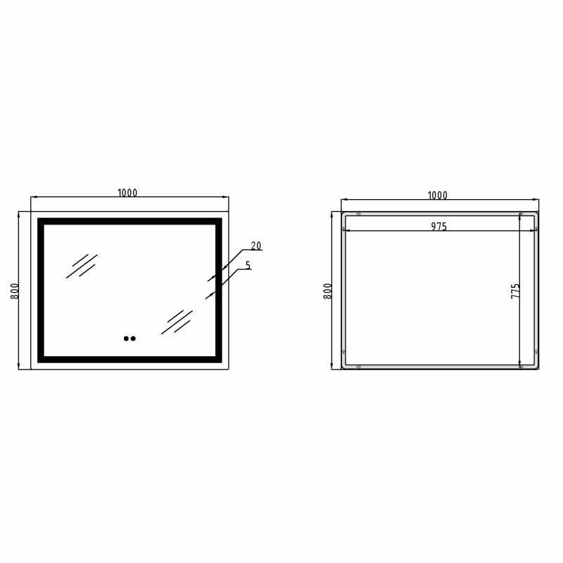 Дзеркало Qtap Cardinal (CA1) 1000х800 з LED-підсвічуванням Touch, з антизапотіванням, з димером, рег. темп. кольору (3000-6500K) QT0478C10080 — фото 2