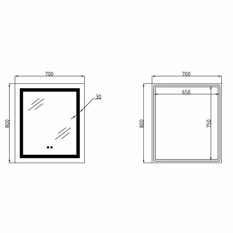 Дзеркало Lidz Kubis 700х800 з LED-підсвічуванням Touch, з антизапотіванням, з димером, рег. яскравості LD78LF9048070 — фото 2