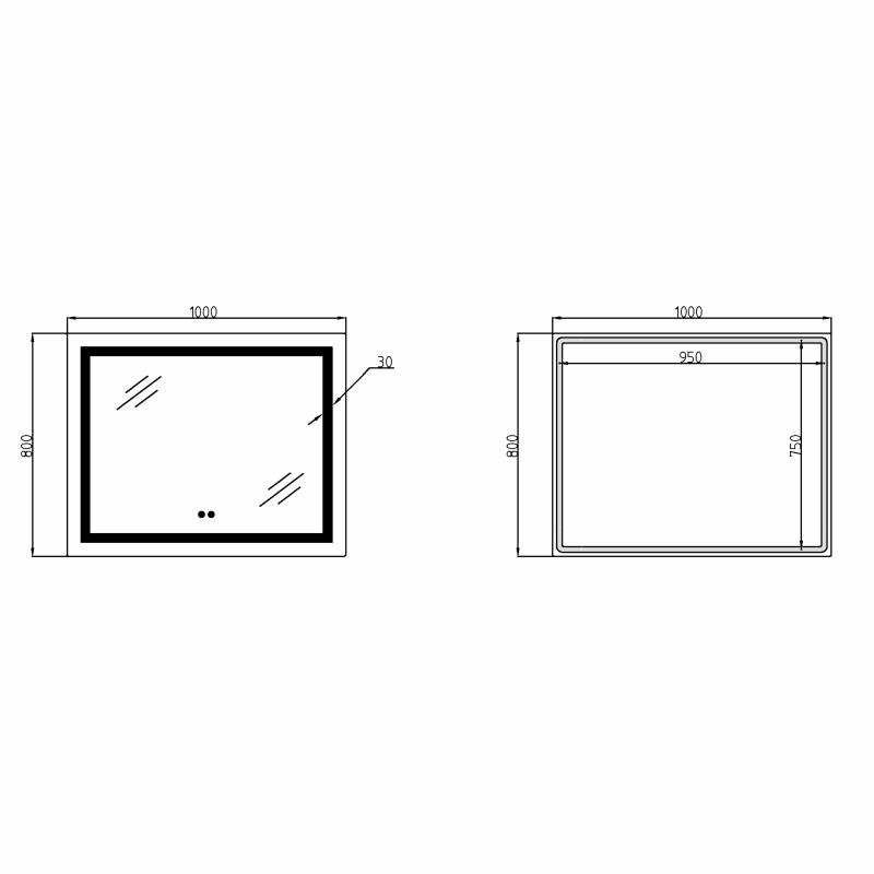 Дзеркало Lidz Kubis 1000х800 з LED-підсвічуванням Touch, з антизапотіванням, з димером, рег. яскравості LD78LF61410080 — фото 2