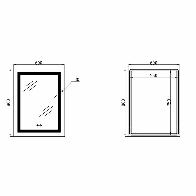 Дзеркало Lidz Kubis 600х800 з LED-підсвічуванням Touch, з антизапотіванням, з димером, рег. яскравості LD78LF9376080 — фото 2