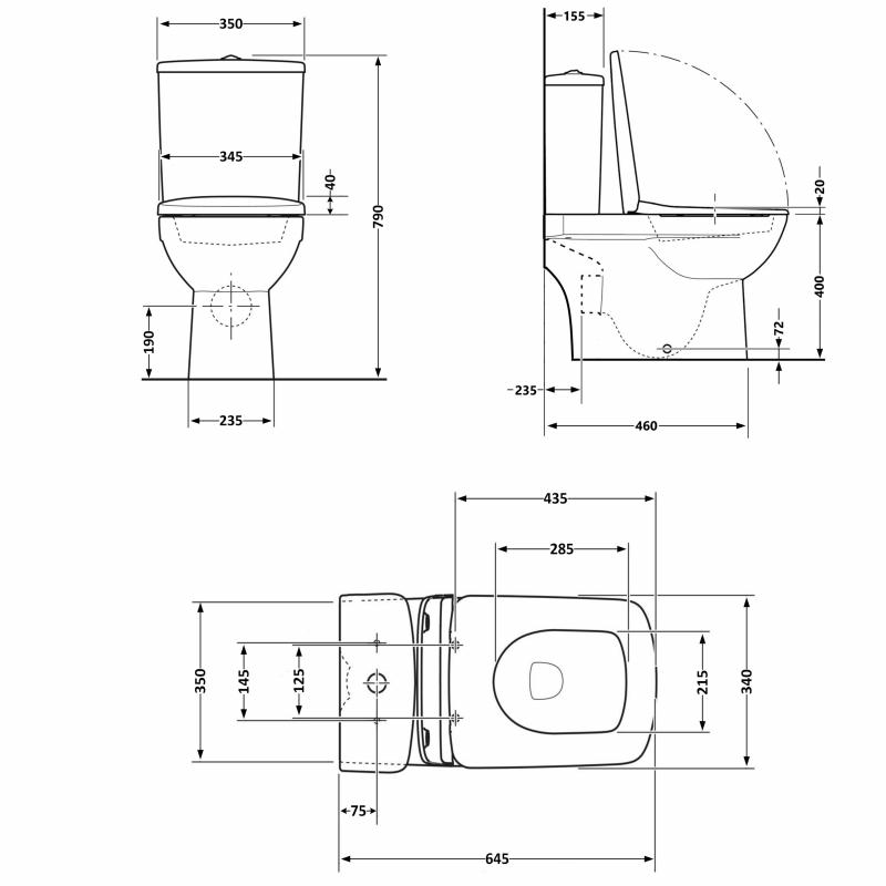 Унітаз-компакт Qtap Presto Quadro безободковий з сидінням Soft-close QT24221215AW — фото 2