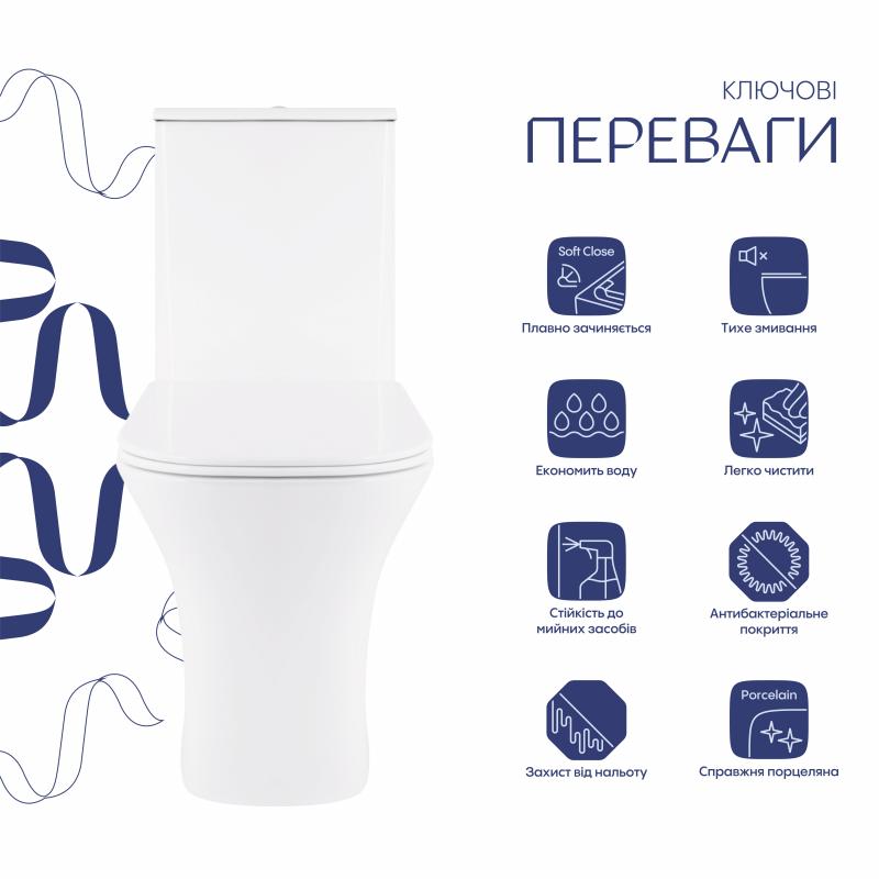 Унітаз-компакт Qtap Presto Quadro безободковий з сидінням Soft-close QT24221215AW — фото 3