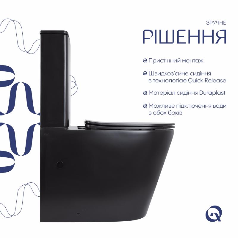Унітаз підлоговий Qtap Scorpio Ultra Quiet безобідковий з сидінням Soft-close MATT BLACK QT14226088AMB — фото 4