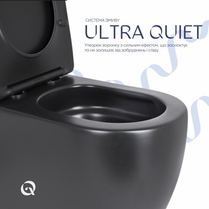 Унітаз підлоговий Qtap Robin Ultra Quiet безобідковий з сидінням Soft-close MATT BLACK QT13226083AMB — фото 5