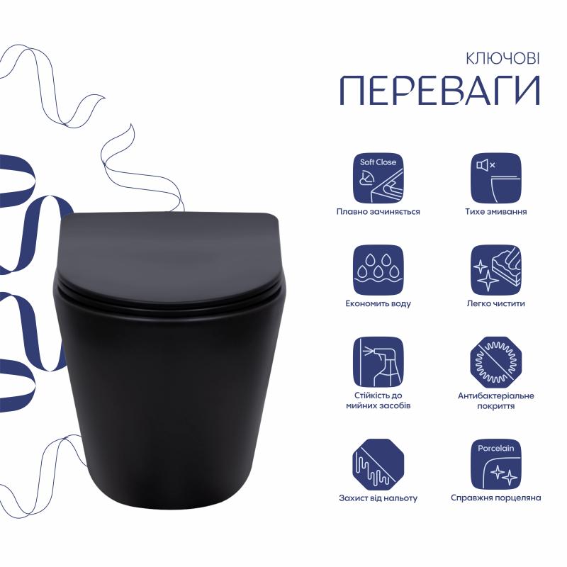 Унітаз підвісний Qtap Scorpio Ultra Quiet безобідковий з сидінням Soft-close MATT BLACK QT14332380AMB — фото 3